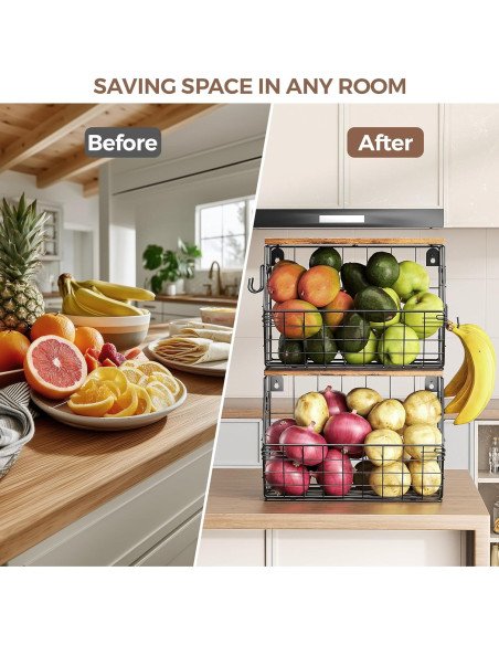 Cesta de Frutas Apilable Delamu 2 Paquete con Tapa de Madera