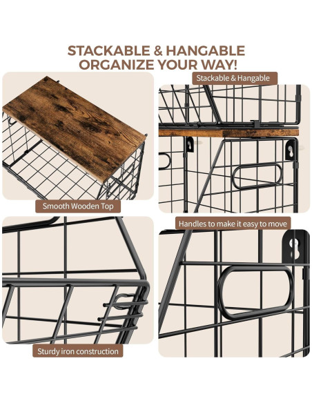 Cesta de Frutas Apilable Delamu 2 Paquete con Tapa de Madera