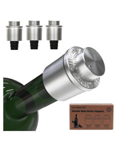 Tapones de Vino al Vacío VACUMASTER - Acero Inoxidable - 3 Piezas