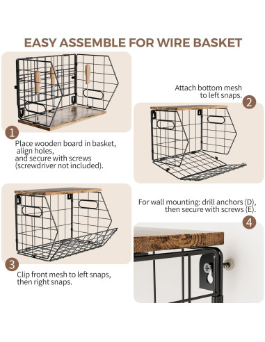 Cesta de Frutas Apilable Delamu 2 Paquete con Tapa de Madera