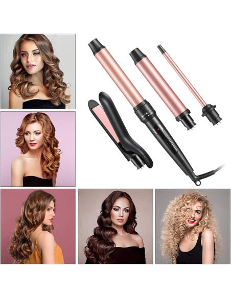 Plancha de Rizar 4 en 1 JuHaLeiw con Barriles Cerámicos Intercambiables