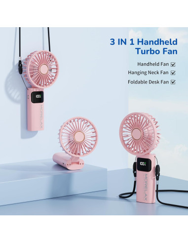 Ventilador Portátil de Mano Morelax Plegable 180 Rosa 5200mAh