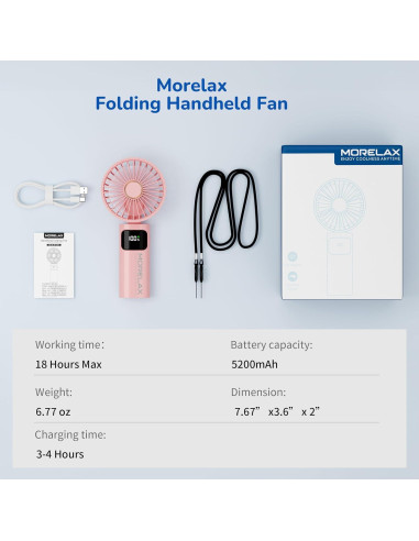 Ventilador Portátil de Mano Morelax Plegable 180 Rosa 5200mAh