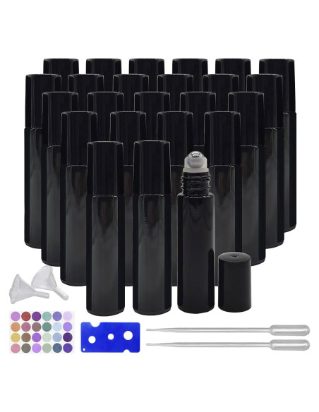 24 Botellas de Rodillo de Aceite Esencial 10ml BEGIKET Negras