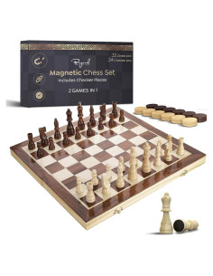 Juego de Ajedrez Magnético de Madera 15" - Almacenamiento y 2 Reinas Extra