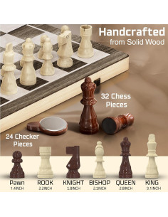 Juego de Ajedrez Magnético de Madera 15" - Almacenamiento y 2 Reinas Extra 2