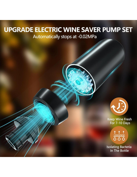 Bomba eléctrica para vino BGFOX KVS-32 con 4 tapones reutilizables