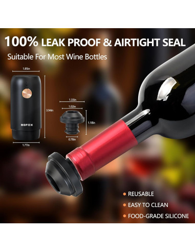 Bomba eléctrica para vino BGFOX KVS-32 con 4 tapones reutilizables