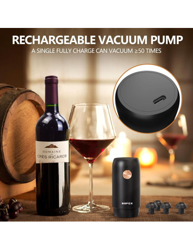 Bomba eléctrica para vino BGFOX KVS-32 con 4 tapones reutilizables