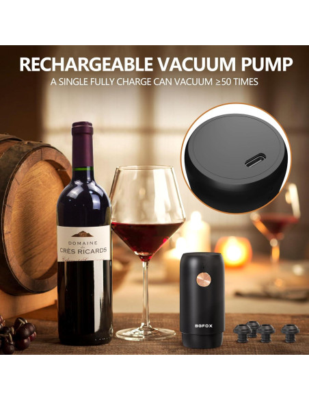 Bomba eléctrica para vino BGFOX KVS-32 con 4 tapones reutilizables