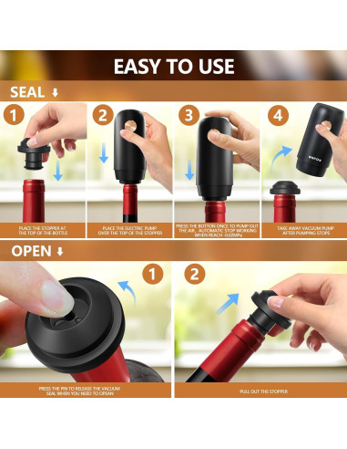 Bomba eléctrica para vino BGFOX KVS-32 con 4 tapones reutilizables