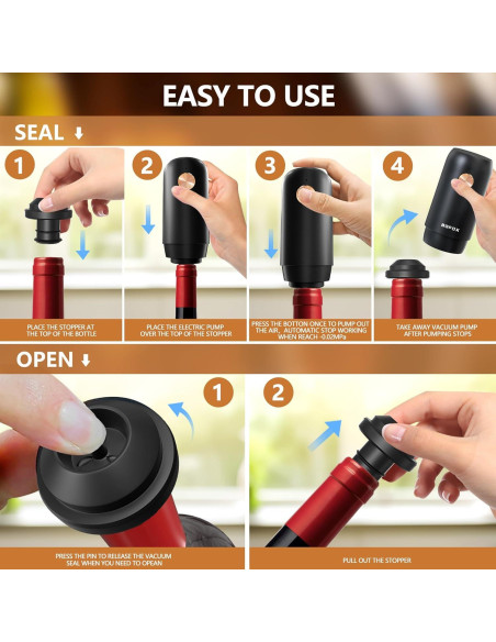 Bomba eléctrica para vino BGFOX KVS-32 con 4 tapones reutilizables