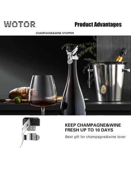 Tapones de Vino y Champagne WOTOR de Acero Inoxidable - 6 Piezas