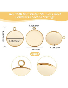 Caja 20 Pcs Bandejas Colgantes Bezel 25mm Beebeecraft Oro 24K 2