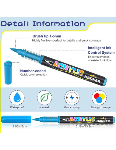 48 Marcadores Acrílicos Astriscribe Punta de Pincel Multicolor