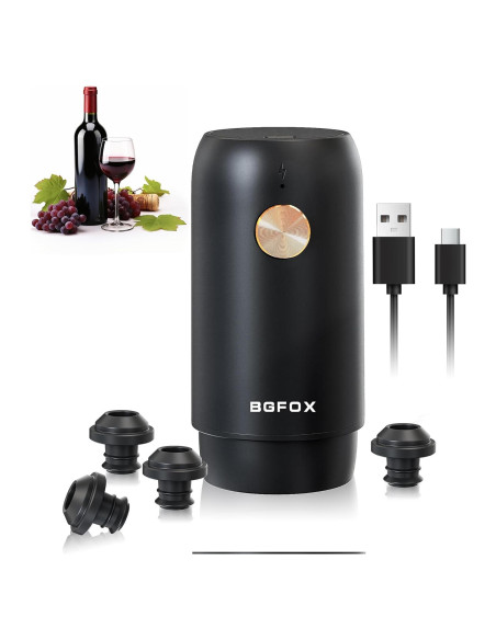 Bomba Eléctrica para Vino BGFOX con 4 Tapones Reutilizables
