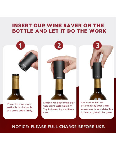 Tapón de Vino Eléctrico Ludkim VS06U Recargable Automático
