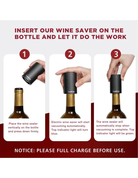 Tapón de Vino Eléctrico Ludkim VS06U Recargable Automático
