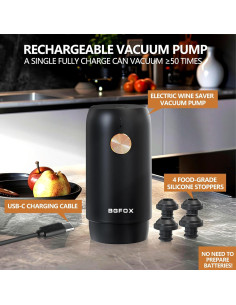 Bomba Eléctrica para Vino BGFOX con 4 Tapones Reutilizables 2