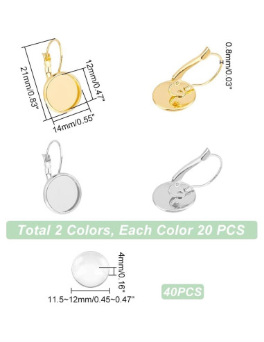 UNICRAFTALE 40 Juegos Pendientes Leverback Acero Inoxidable 12mm