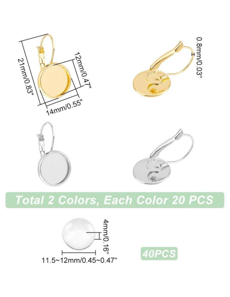 UNICRAFTALE 40 Juegos Pendientes Leverback Acero Inoxidable 12mm