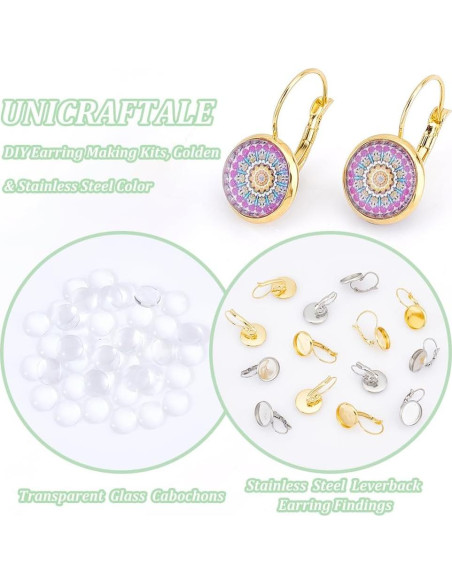 UNICRAFTALE 40 Juegos Pendientes Leverback Acero Inoxidable 12mm