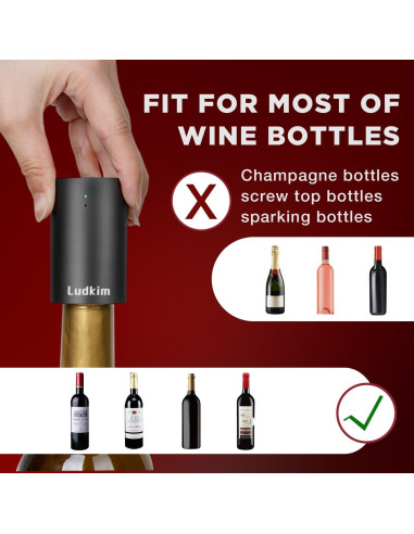 Tapón de Vino Eléctrico Ludkim VS06U Recargable Automático