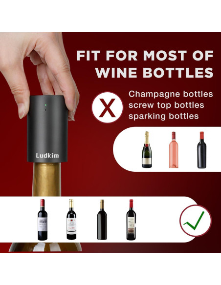 Tapón de Vino Eléctrico Ludkim VS06U Recargable Automático