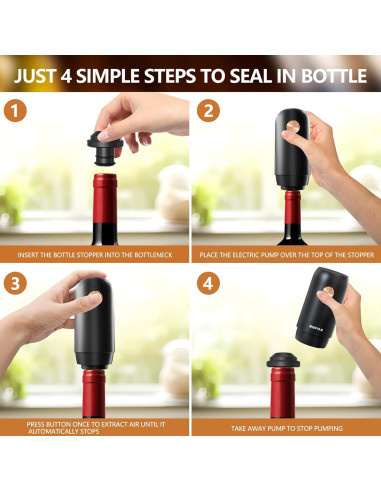 Bomba Eléctrica para Vino BGFOX con 4 Tapones Reutilizables