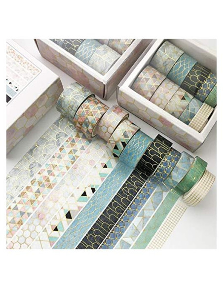 Conjunto Washi Tape 10 Rollos Geométrico Floral Dorado 3m Conjunto Washi Tape 10 Rollos Geométrico Floral Dorado 3m