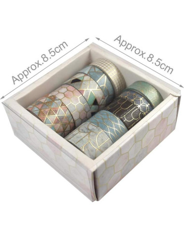Conjunto Washi Tape 10 Rollos Geométrico Floral Dorado 3m