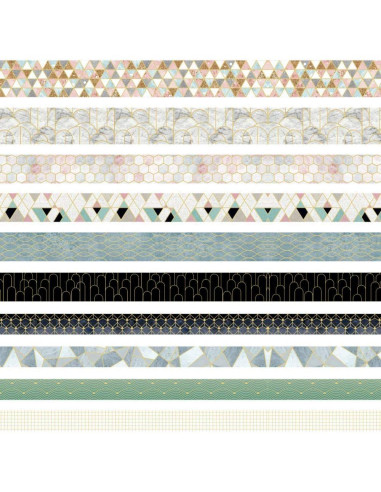 Conjunto Washi Tape 10 Rollos Geométrico Floral Dorado 3m