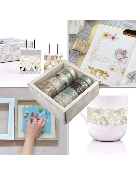 Conjunto Washi Tape 10 Rollos Geométrico Floral Dorado 3m Conjunto Washi Tape 10 Rollos Geométrico Floral Dorado 3m