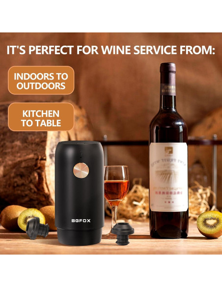 Bomba Eléctrica para Vino BGFOX con 4 Tapones Reutilizables