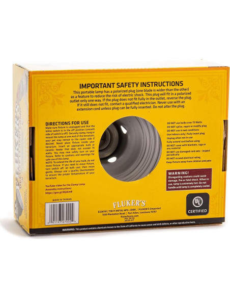 Lámpara Fluker's Repta-Clamp 75W para Reptiles con Interruptor