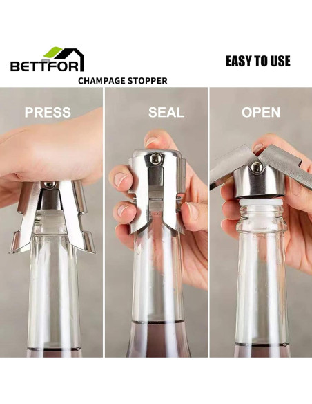 Tapones de Champagne BETTFOR de Acero Inoxidable - 2 Paquete