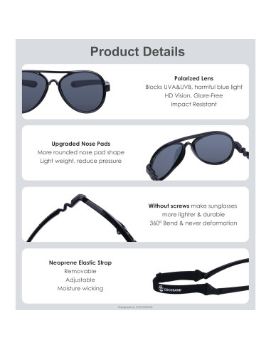 Gafas de sol COCOSAND para bebés polarizadas con correa ajustable
