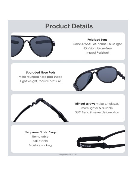 Gafas de sol COCOSAND para bebés polarizadas con correa ajustable