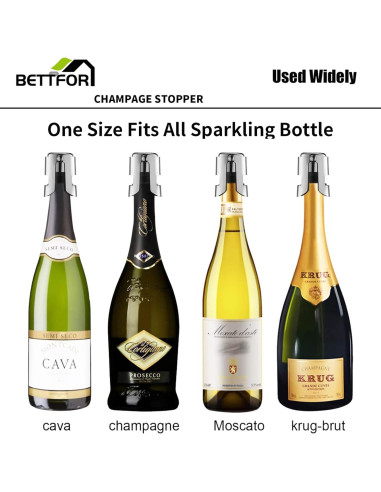 Tapones de Champagne BETTFOR de Acero Inoxidable - 2 Paquete