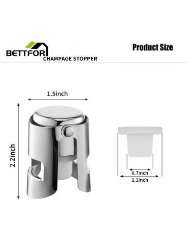 Tapones de Champagne BETTFOR de Acero Inoxidable - 2 Paquete