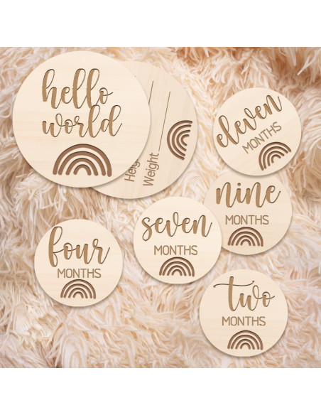 Cartel Mensual de Hitos para Bebé de Madera Arcoíris