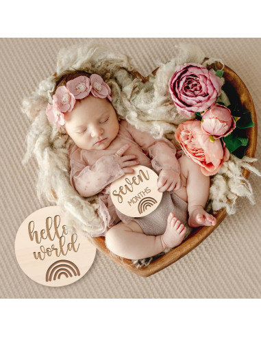 Cartel Mensual de Hitos para Bebé de Madera Arcoíris