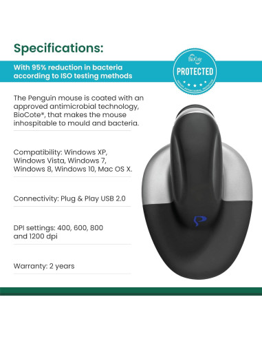 Ratón Ergonómico Inalámbrico Posturite Penguin Mediano