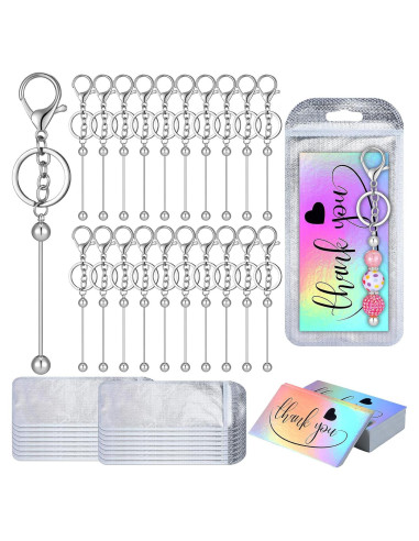 Kit de Llaveros DIY Sasylvia 60 Piezas Plata con Cuentas