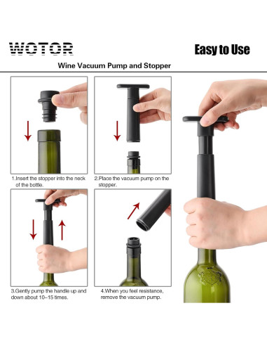 Bomba de Vacío para Vino WOTOR con 4 Tapones Reutilizables