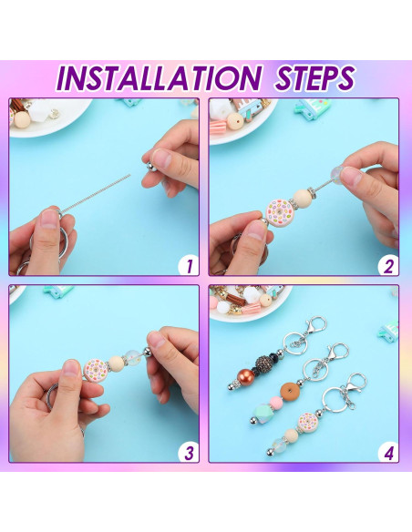 Kit de Llaveros DIY Sasylvia 60 Piezas Plata con Cuentas