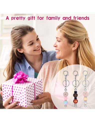 Kit de Llaveros DIY Sasylvia 60 Piezas Plata con Cuentas