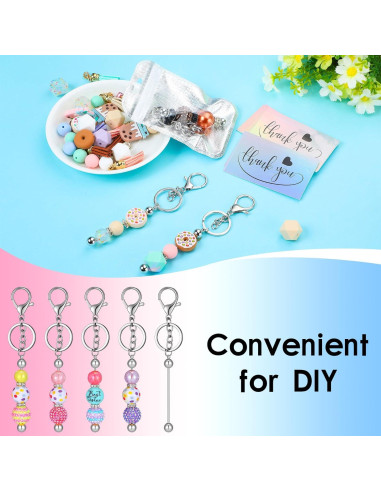 Kit de Llaveros DIY Sasylvia 60 Piezas Plata con Cuentas