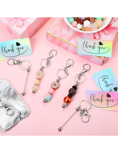 Kit de Llaveros DIY Sasylvia 60 Piezas Plata con Cuentas