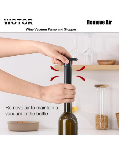 Bomba de Vacío para Vino WOTOR con 4 Tapones Reutilizables